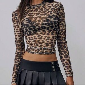 Leopard Print Long Sleeve Mesh Top